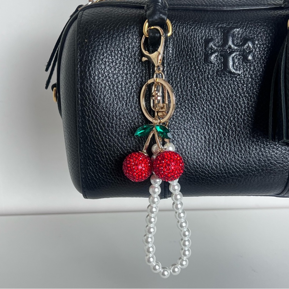 Red Cherry Keychain with Gold Accents